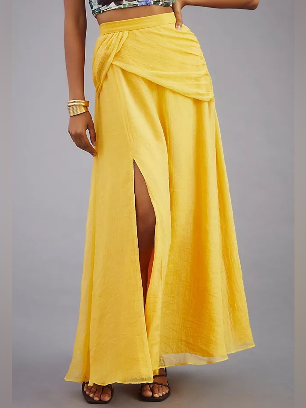 NWT Anthropologie Hutch Shine Yellow Maxi Skirt sz M